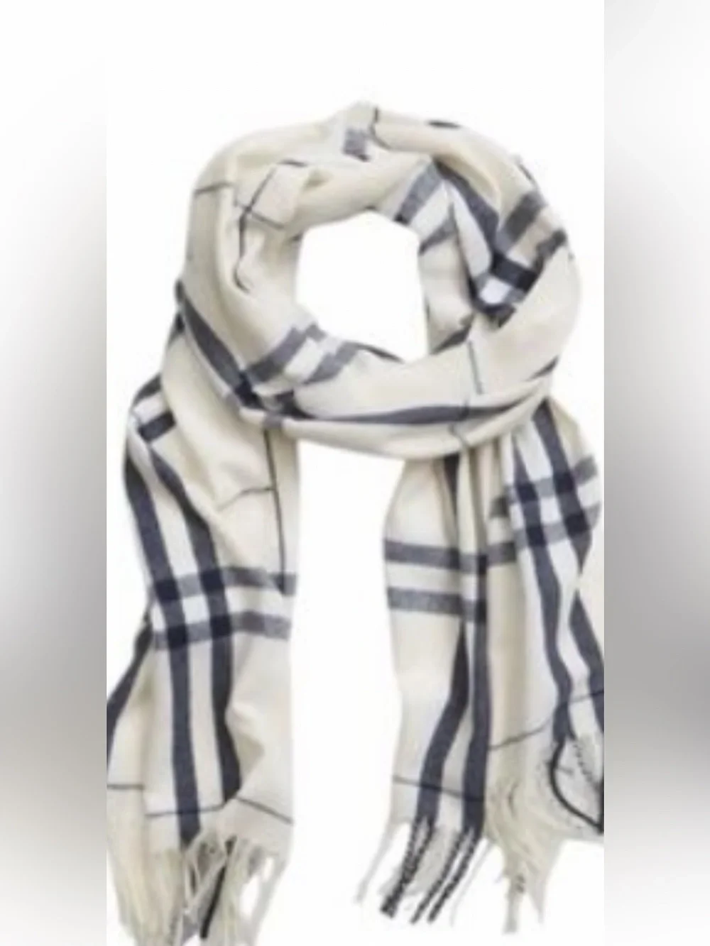 NWT GAP Mens White & Navy Plaid Scarf/Wrap, Size: 80”L x 24”W